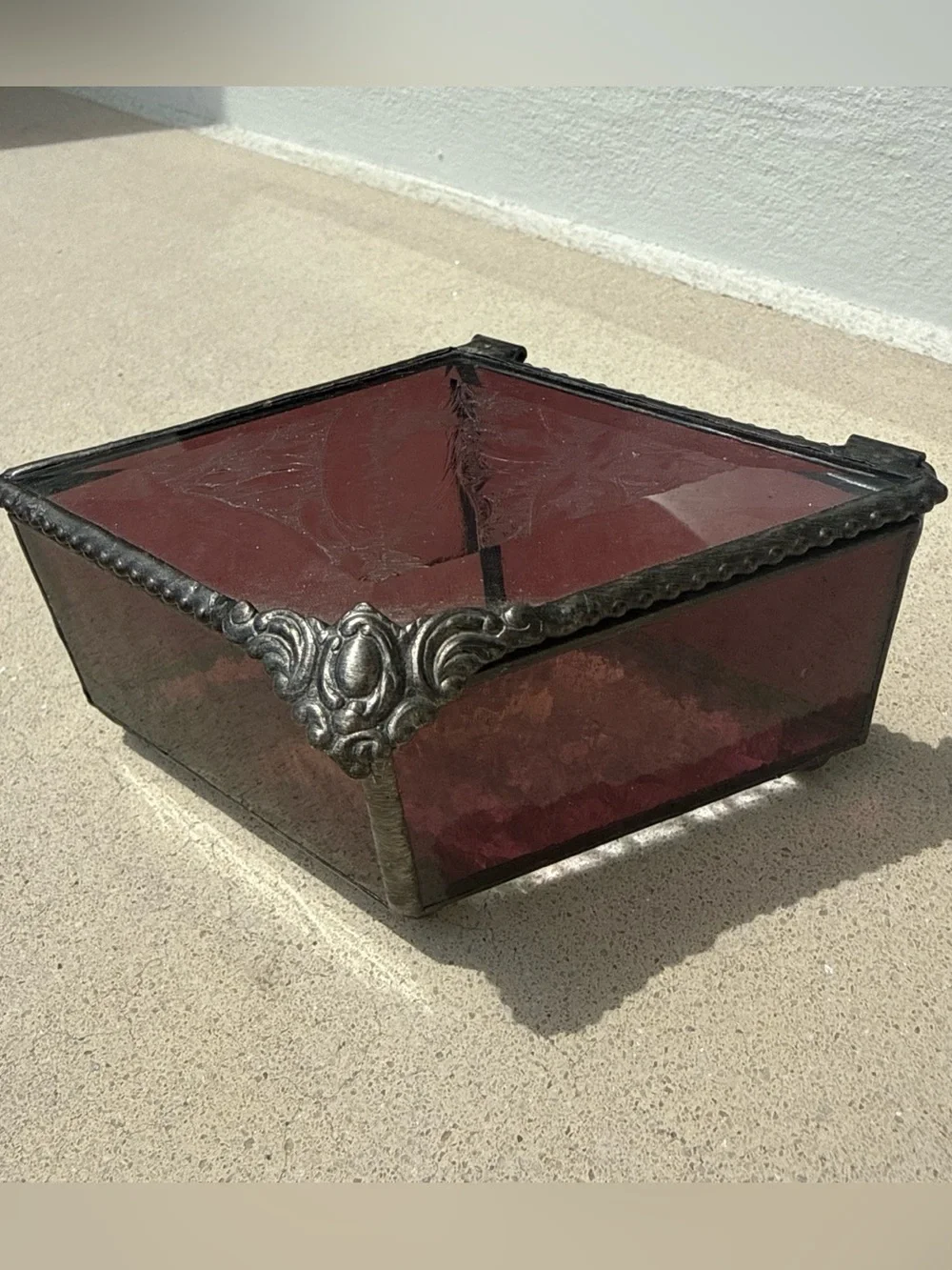 vintage burgundy glass box